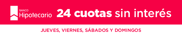 24 cuotas sin interés abonando con banco hipotecario. Juves, viernes, sabados y domingos.